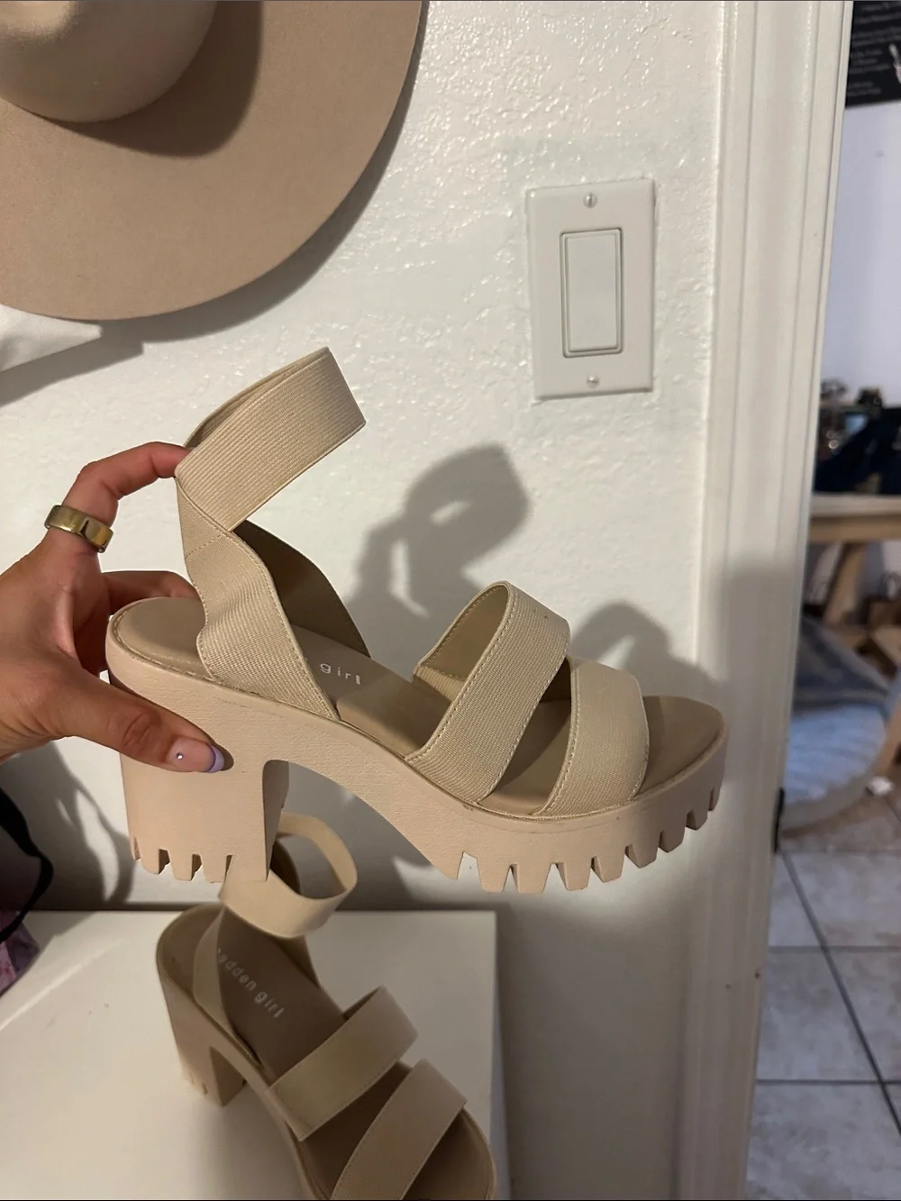Beige Platform Strappy Sandals - Women